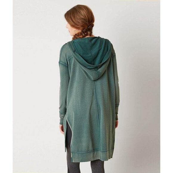 RARE Free People Green Casual Boho Oversized Plunging V-Neck Hooded Tunic Top - Picture 6 of 16